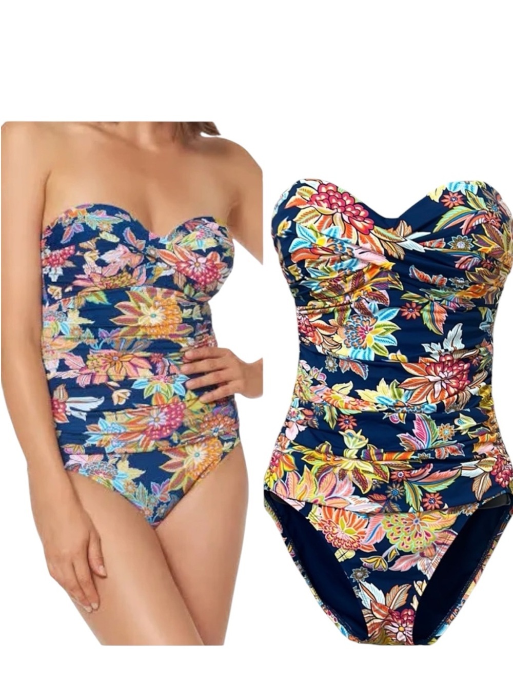 NWT Bleu Rod Beattie Floral Bandeau Swimsuit Size 8